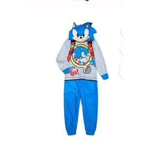 Sonic The Hedgehog Pajamas Boys Size 10/12 Blue Hooded Long Sleeve